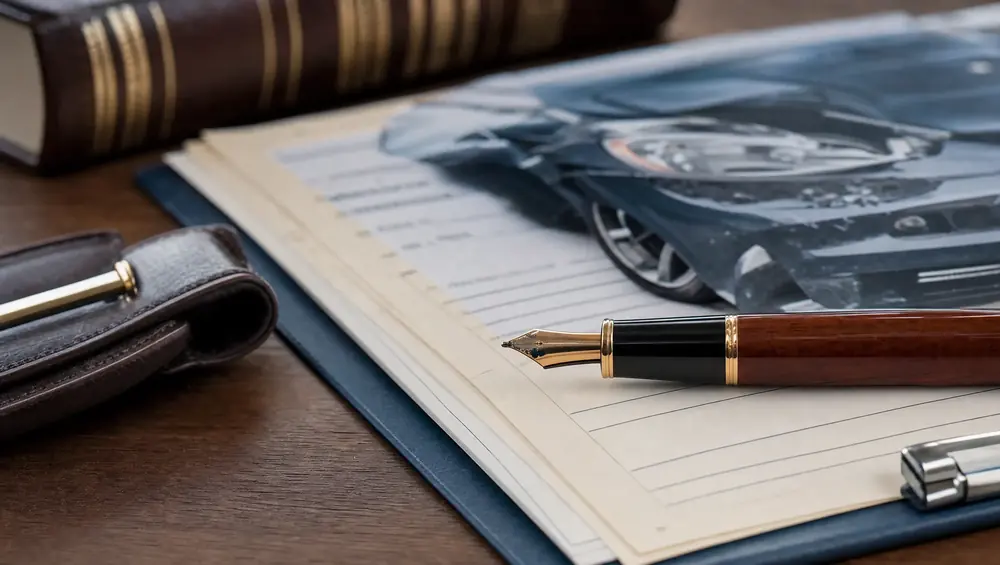 Attorney reviewing car accident case documents in a Broward County law office