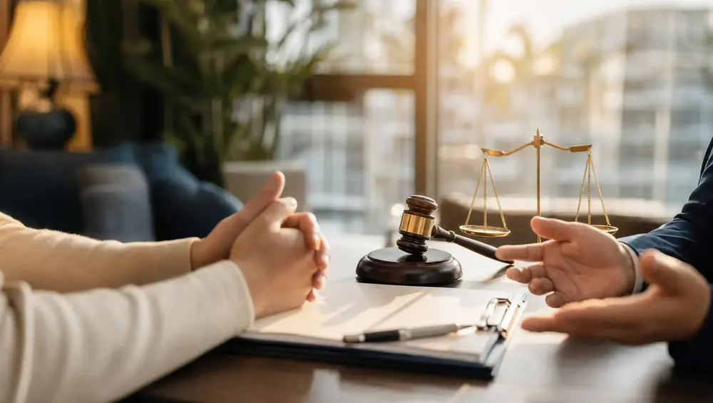 Attorney consulting with motorcycle accident client in Fort Lauderdale office