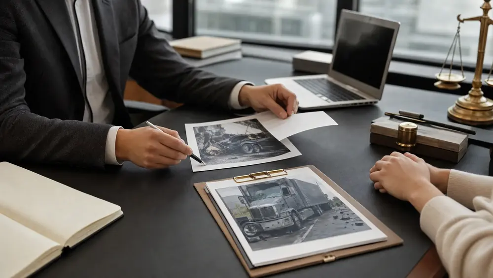 Truck accident lawyer in Miramar FL reviewing crash scene photos and evidence