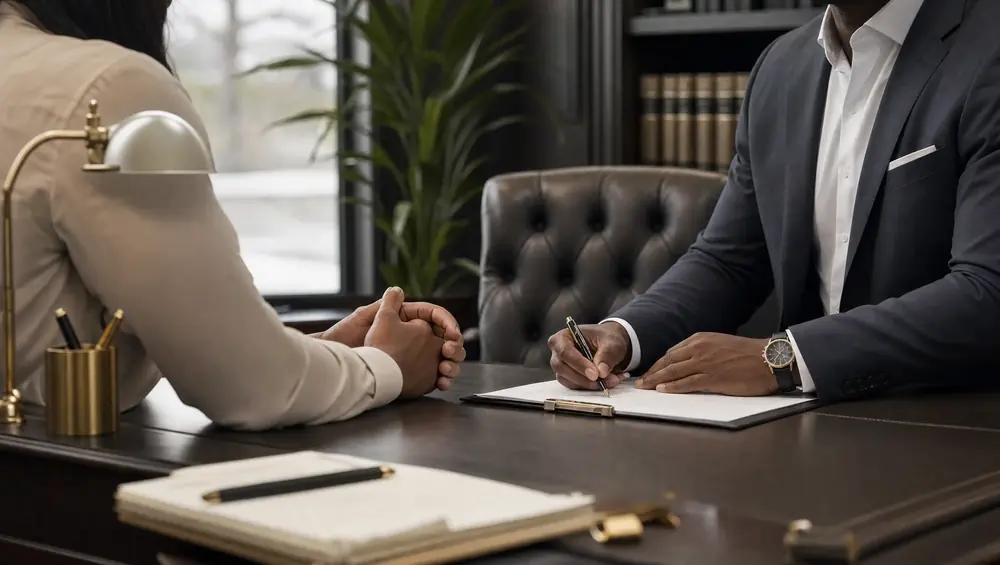 Miramar FL truck accident victim consulting with injury lawyer at law office