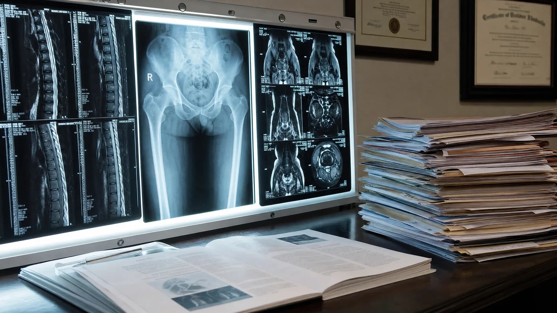 Catastrophic injury lawyer reviewing medical records and life care plan documents in South Florida.