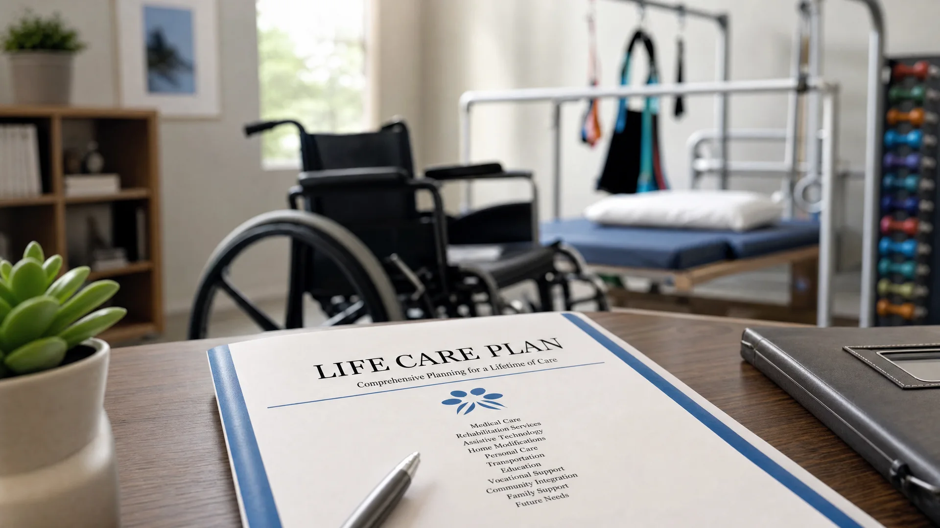 Attorney and life care planner reviewing future cost projections for a catastrophic injury case in South Florida.