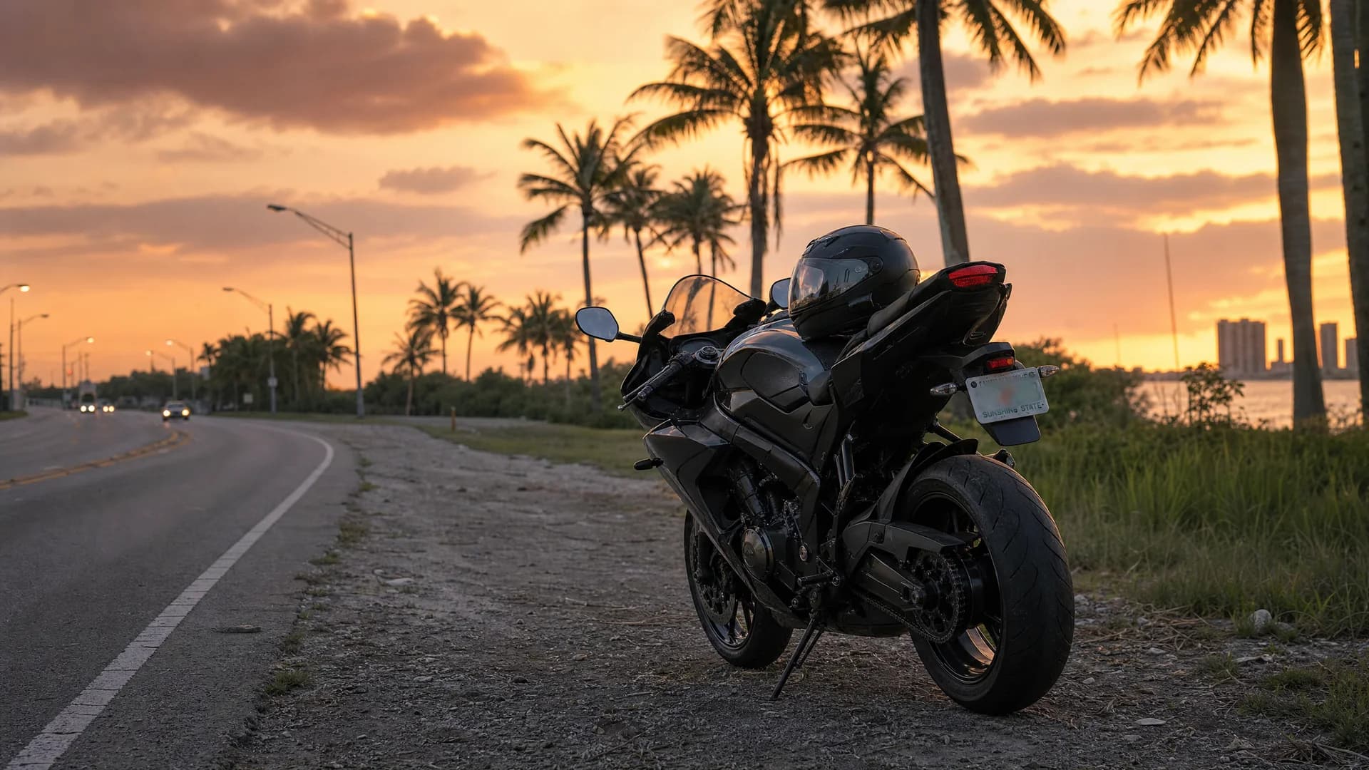 South Florida motorcycle accident scene on a highway with emergency responders on scene